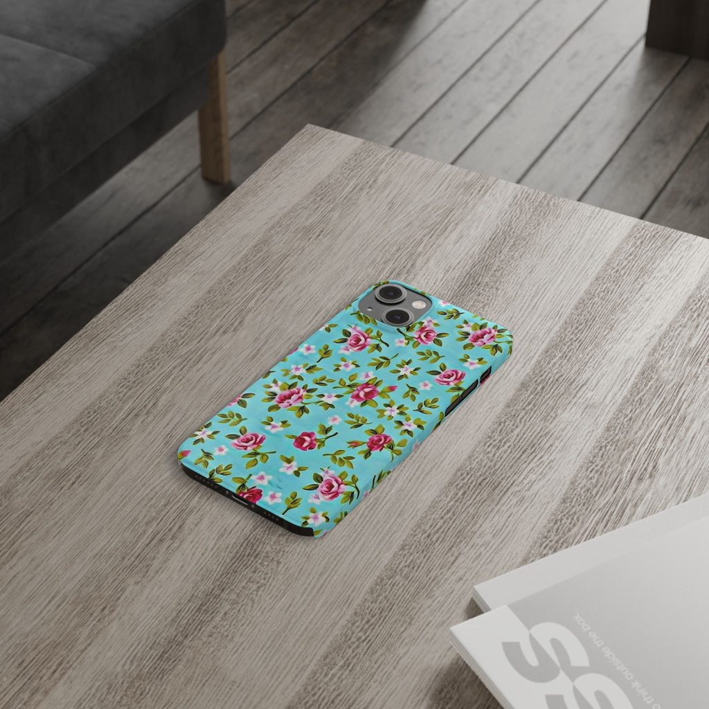 Vintage Pink Roses on Aqua Case