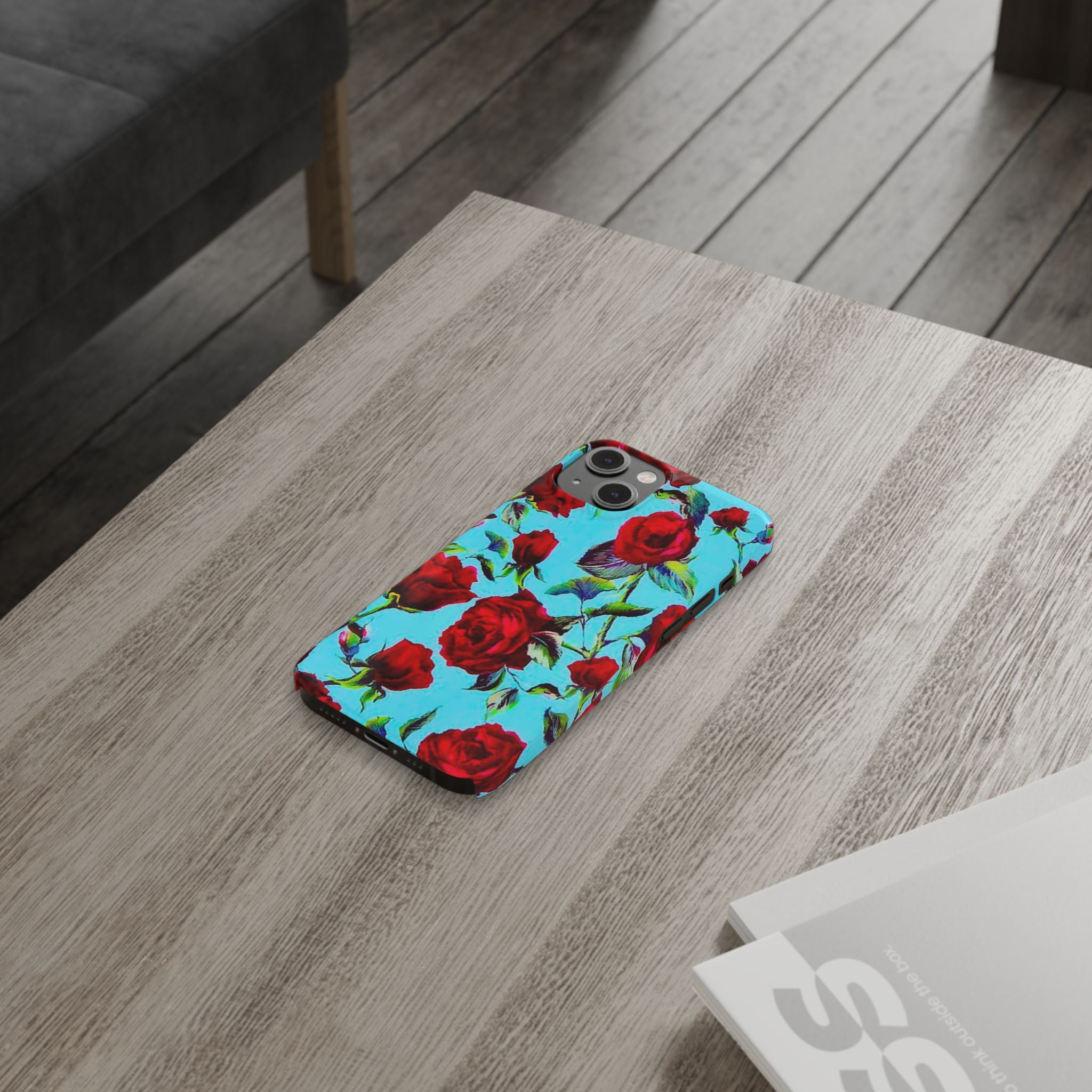Red Rose Floral on Turquoise Case