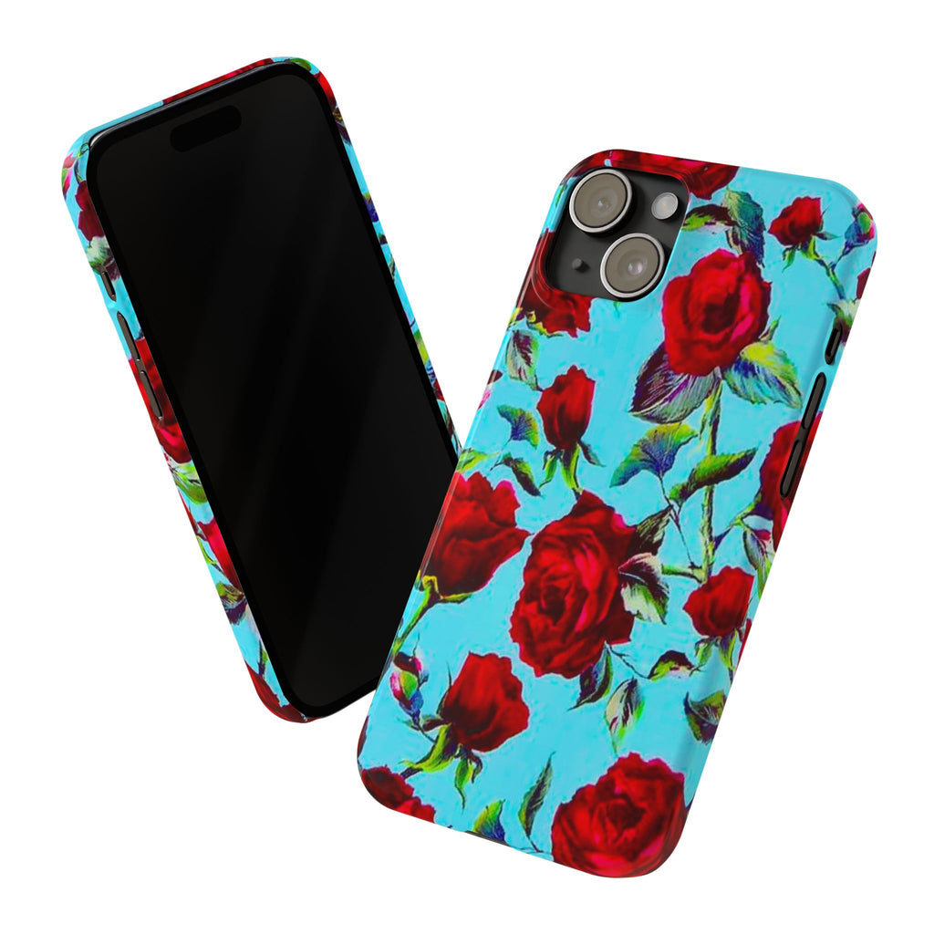 Red Rose Floral on Turquoise Case