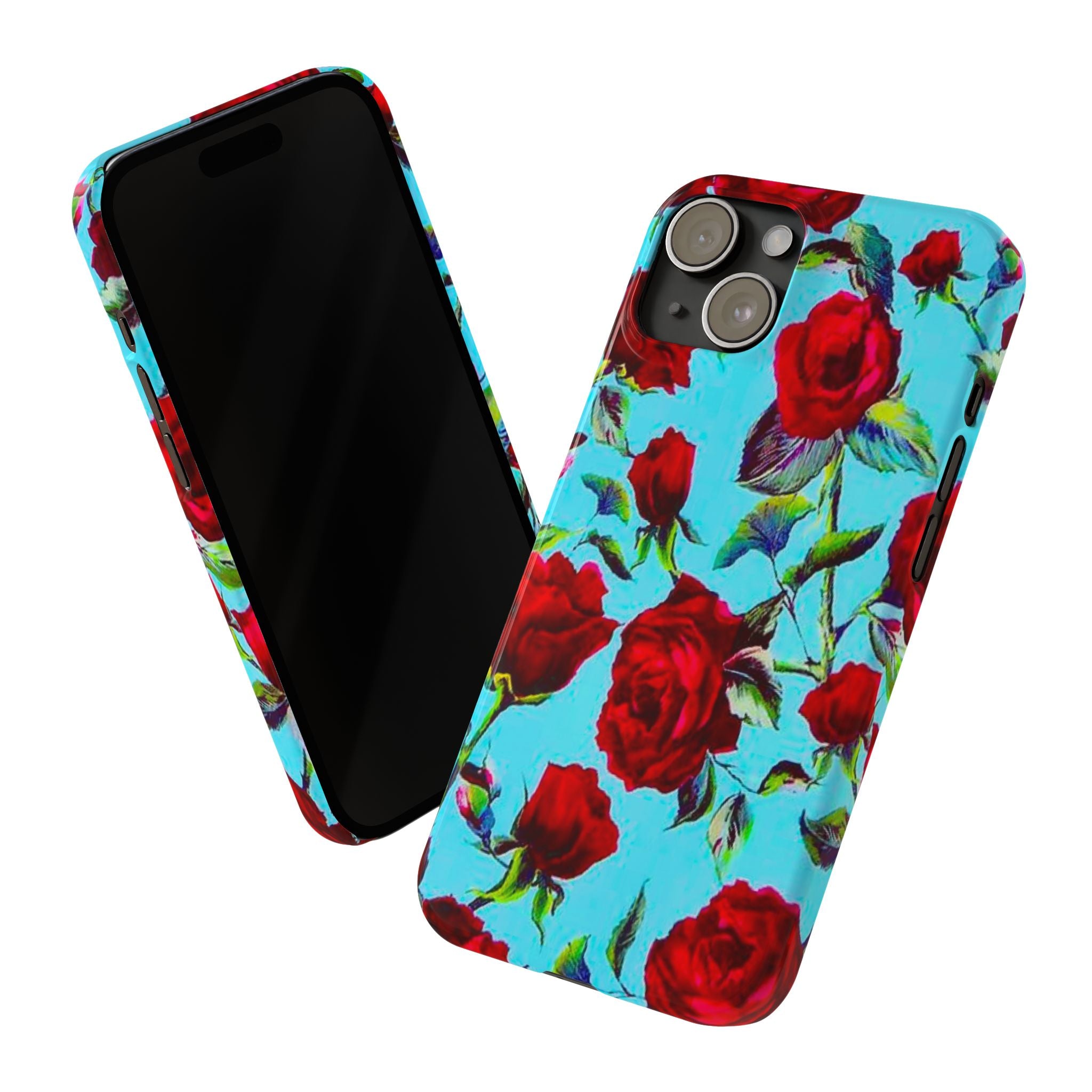 Red Rose Floral on Turquoise Case
