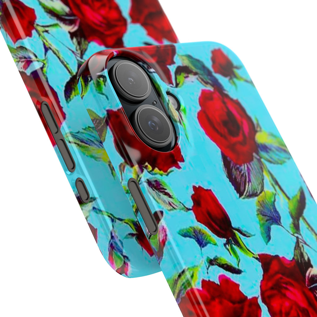 Red Rose Floral on Turquoise Case