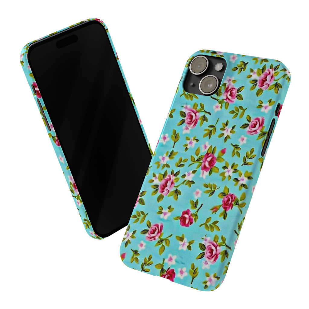 Vintage Pink Roses on Aqua Case
