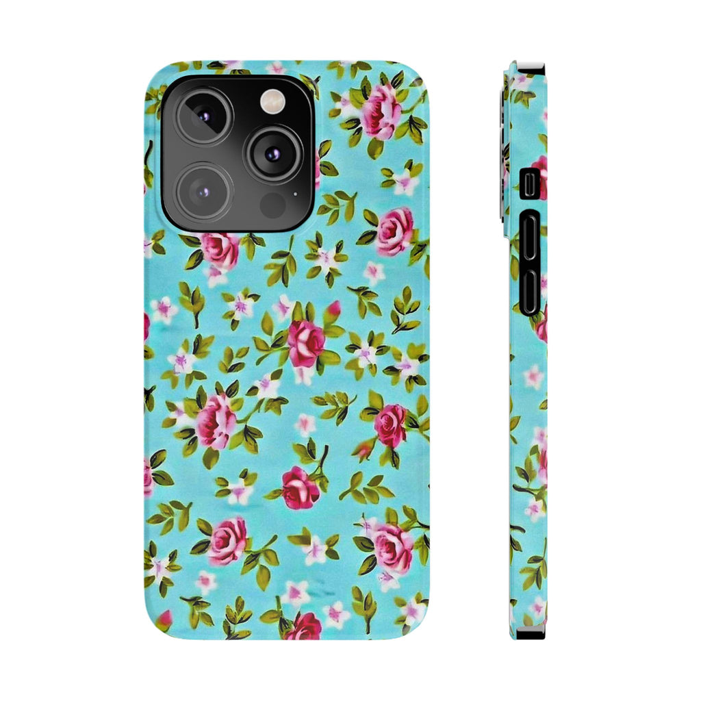 Vintage Pink Roses on Aqua Case