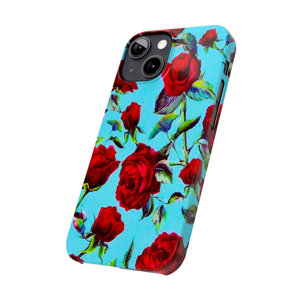 Red Rose Floral on Turquoise Case