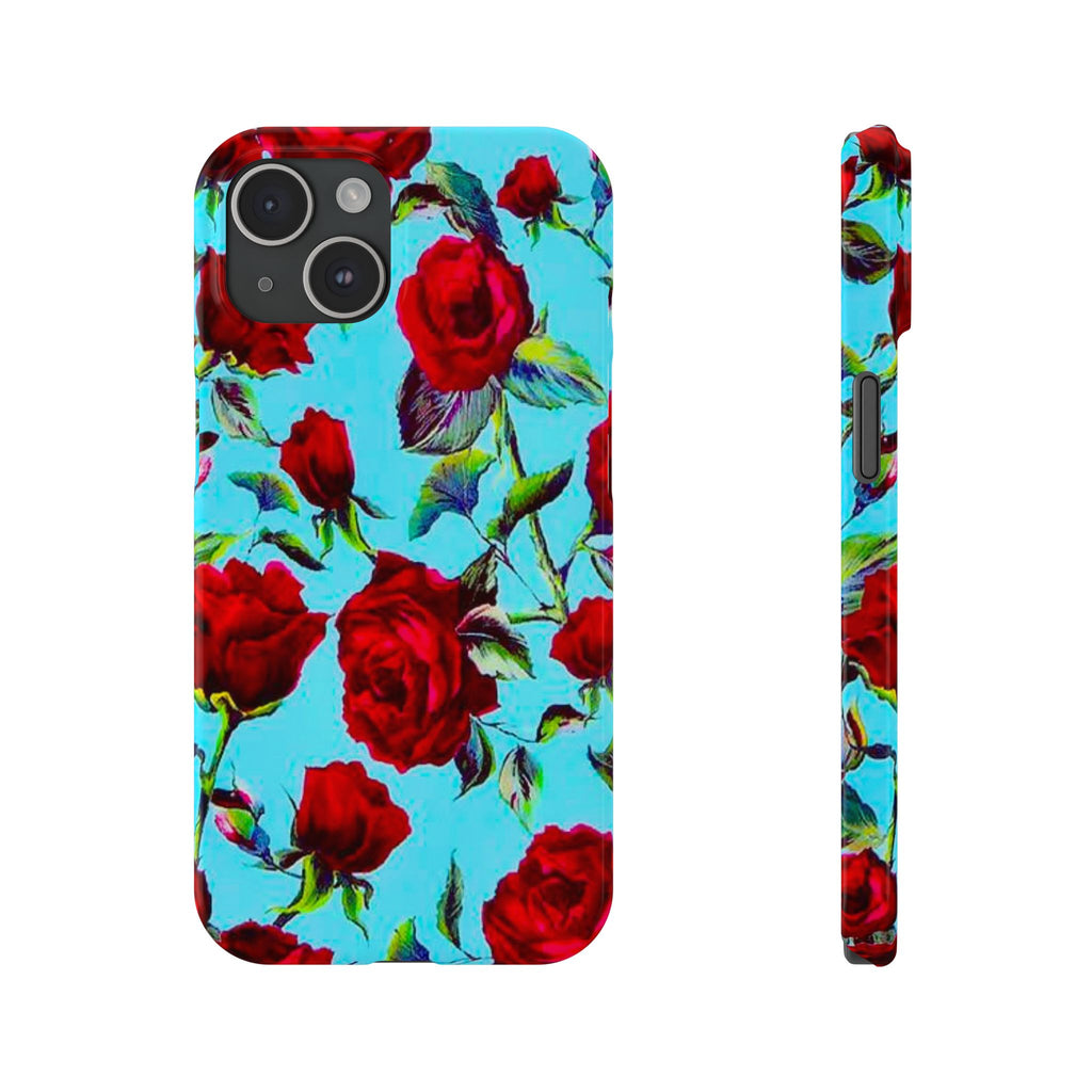 Red Rose Floral on Turquoise Case