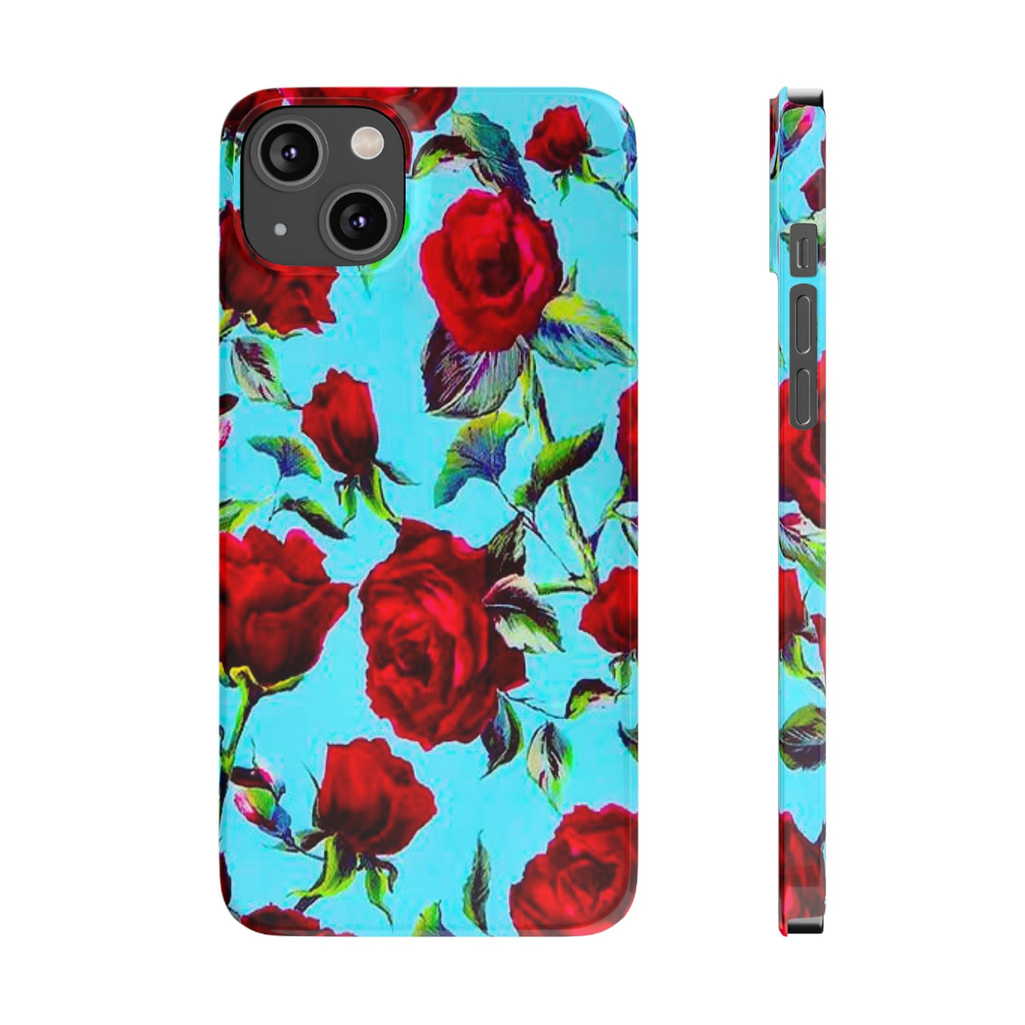 Red Rose Floral on Turquoise Case