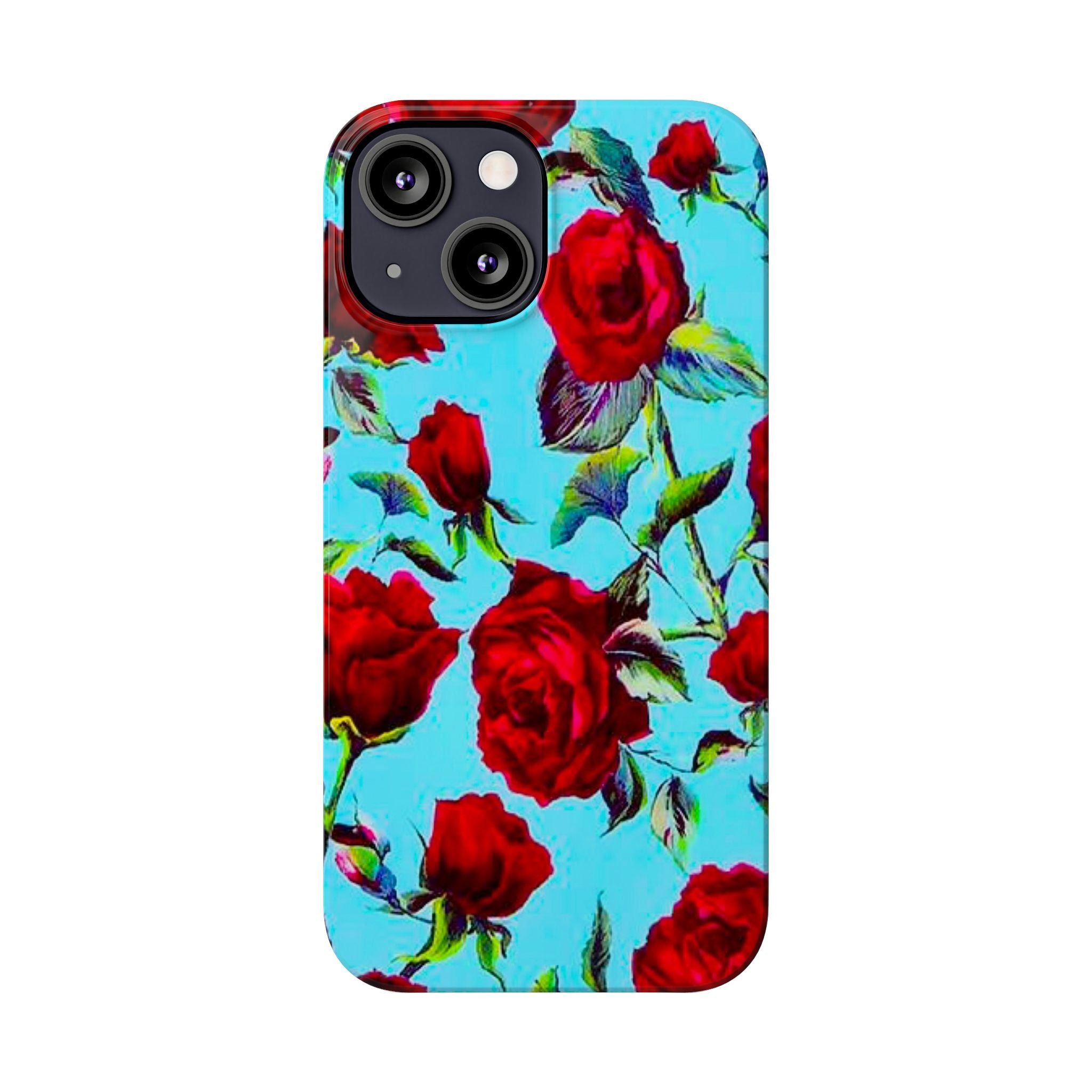 Red Rose Floral on Turquoise Case