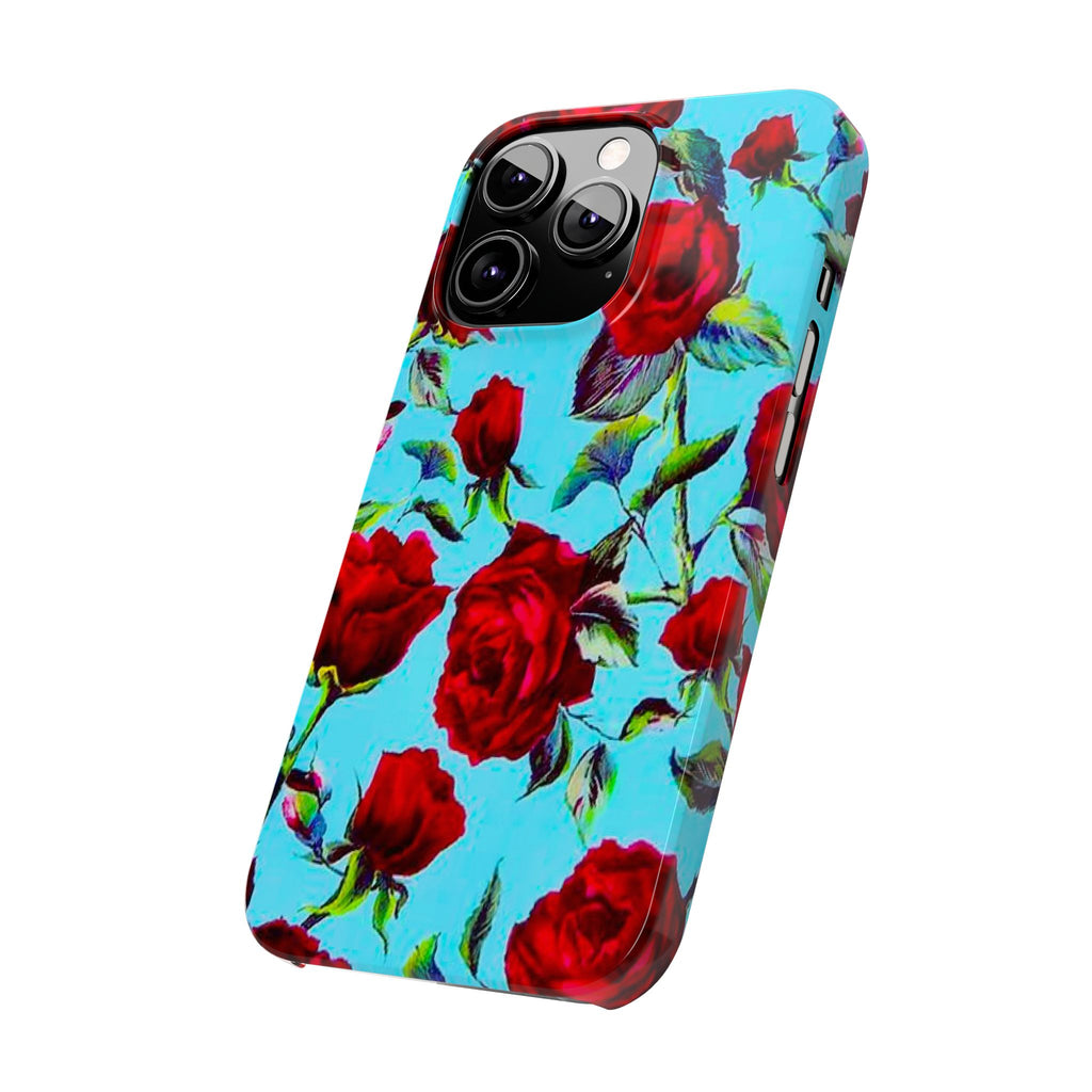 Red Rose Floral on Turquoise Case