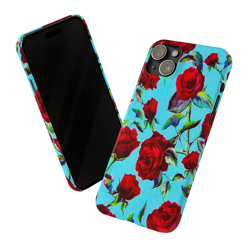 Red Rose Floral on Turquoise Case