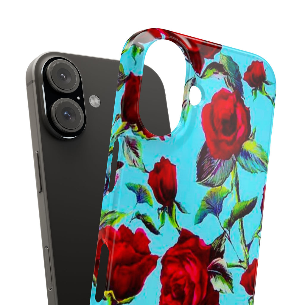 Red Rose Floral on Turquoise Case