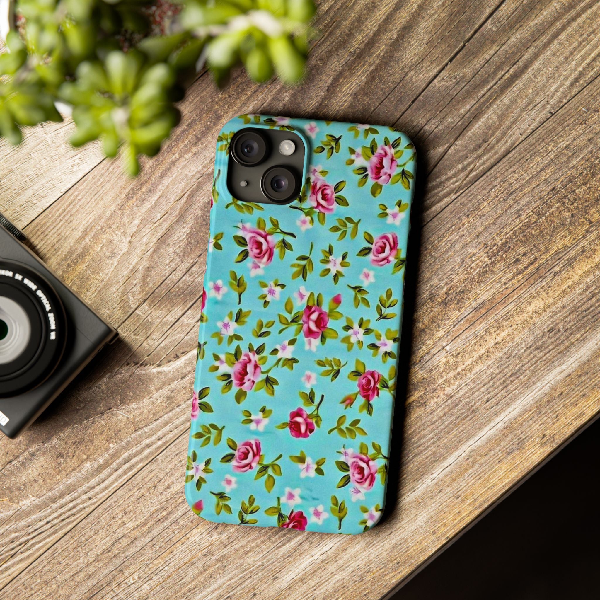 Vintage Pink Roses on Aqua Case