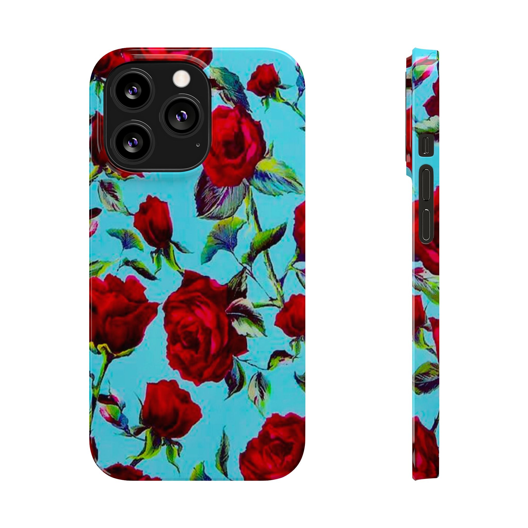Red Rose Floral on Turquoise Case