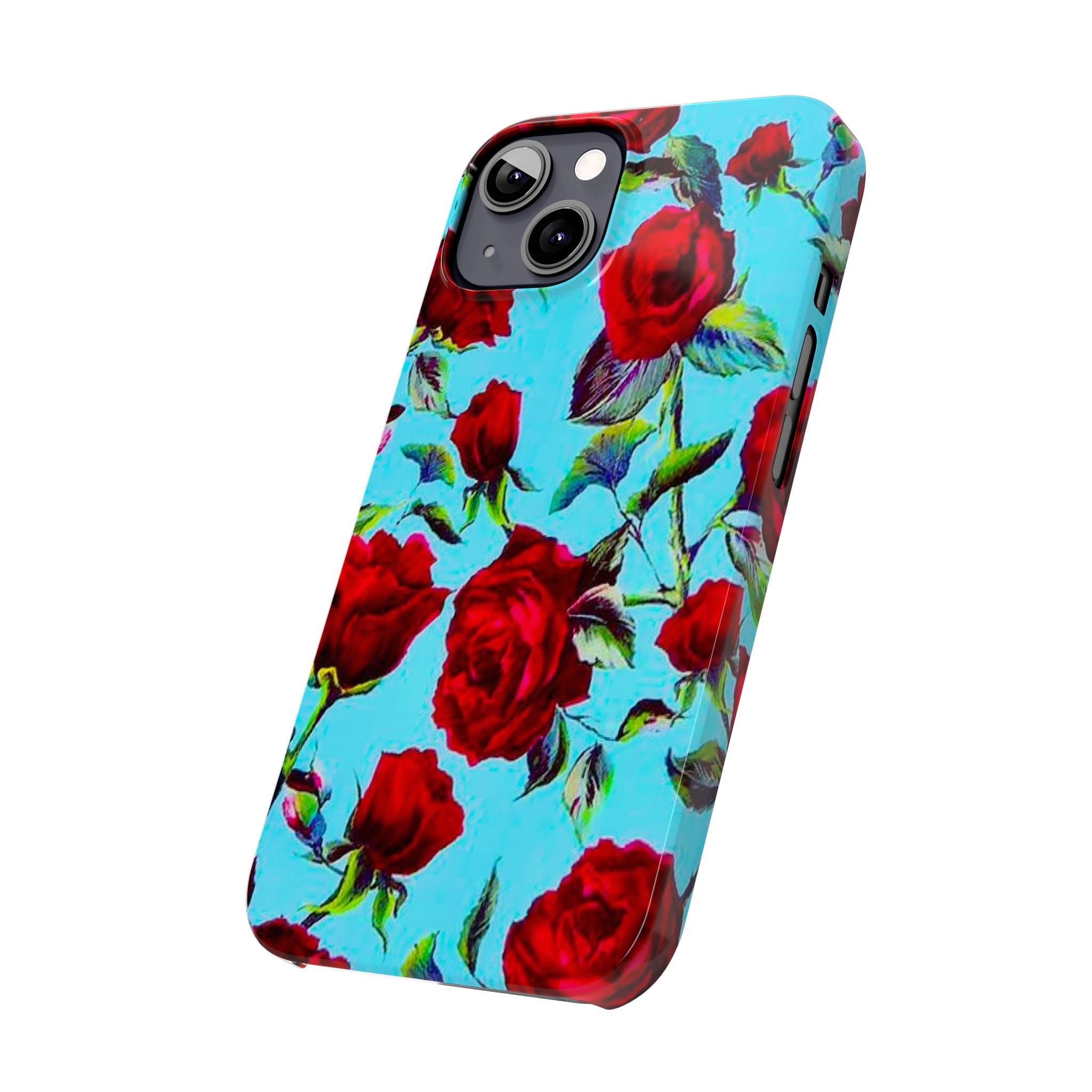 Red Rose Floral on Turquoise Case