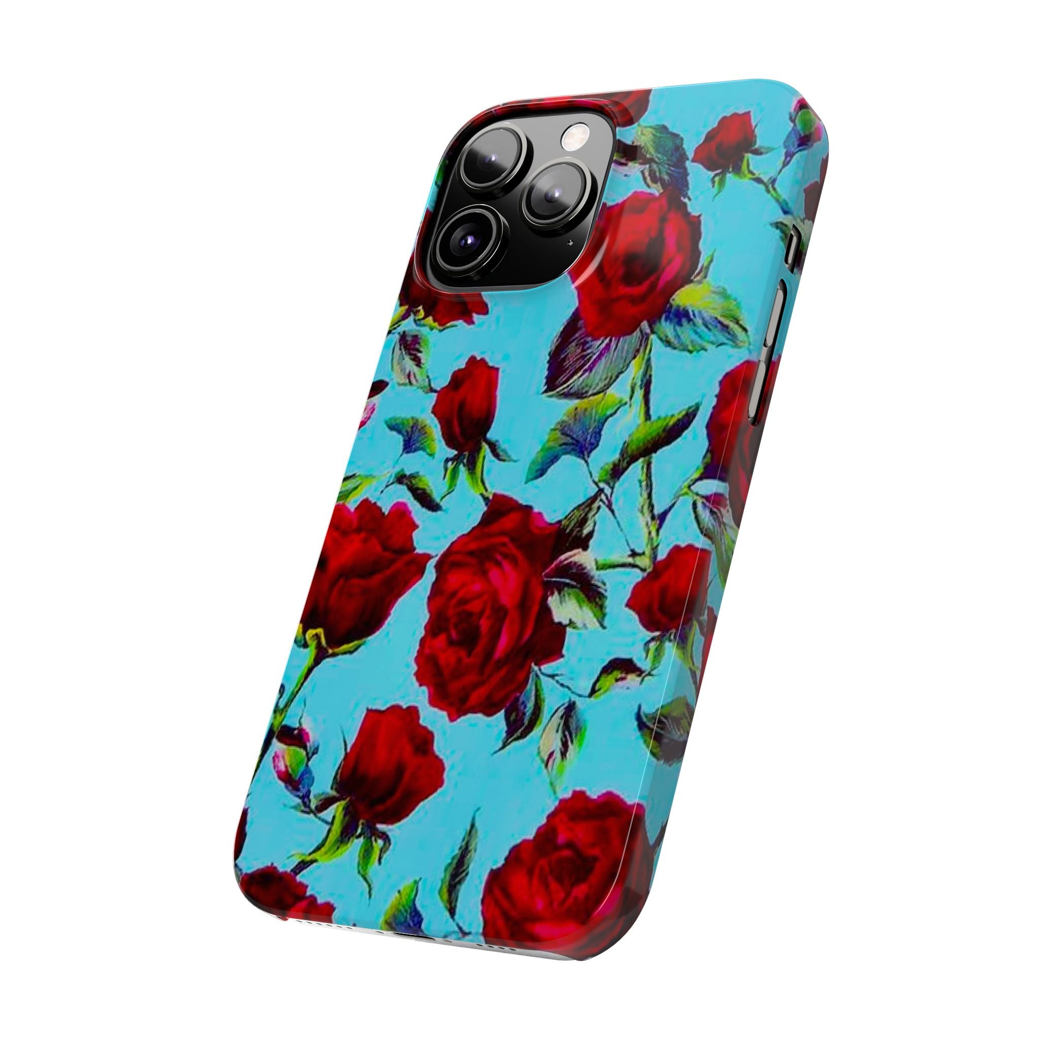 Red Rose Floral on Turquoise Case