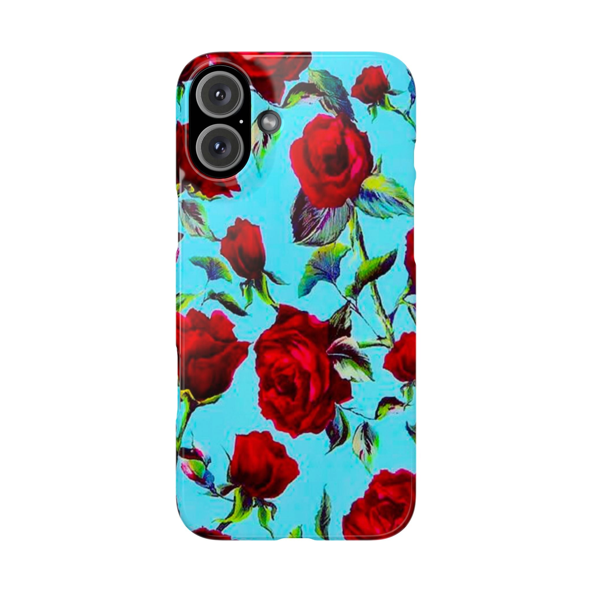 Red Rose Floral on Turquoise Case