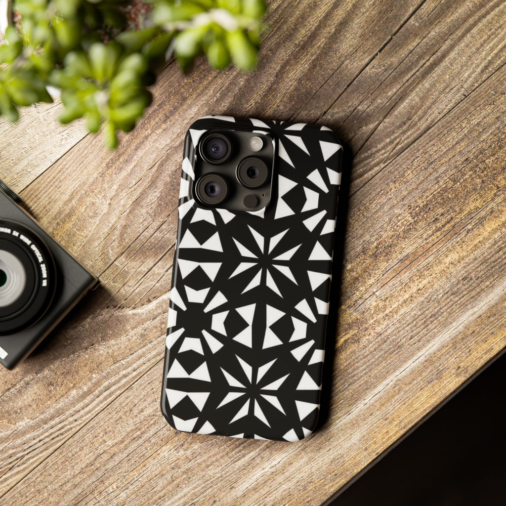 Black & White Geometric Case — Kaleidoscope Star Pattern
