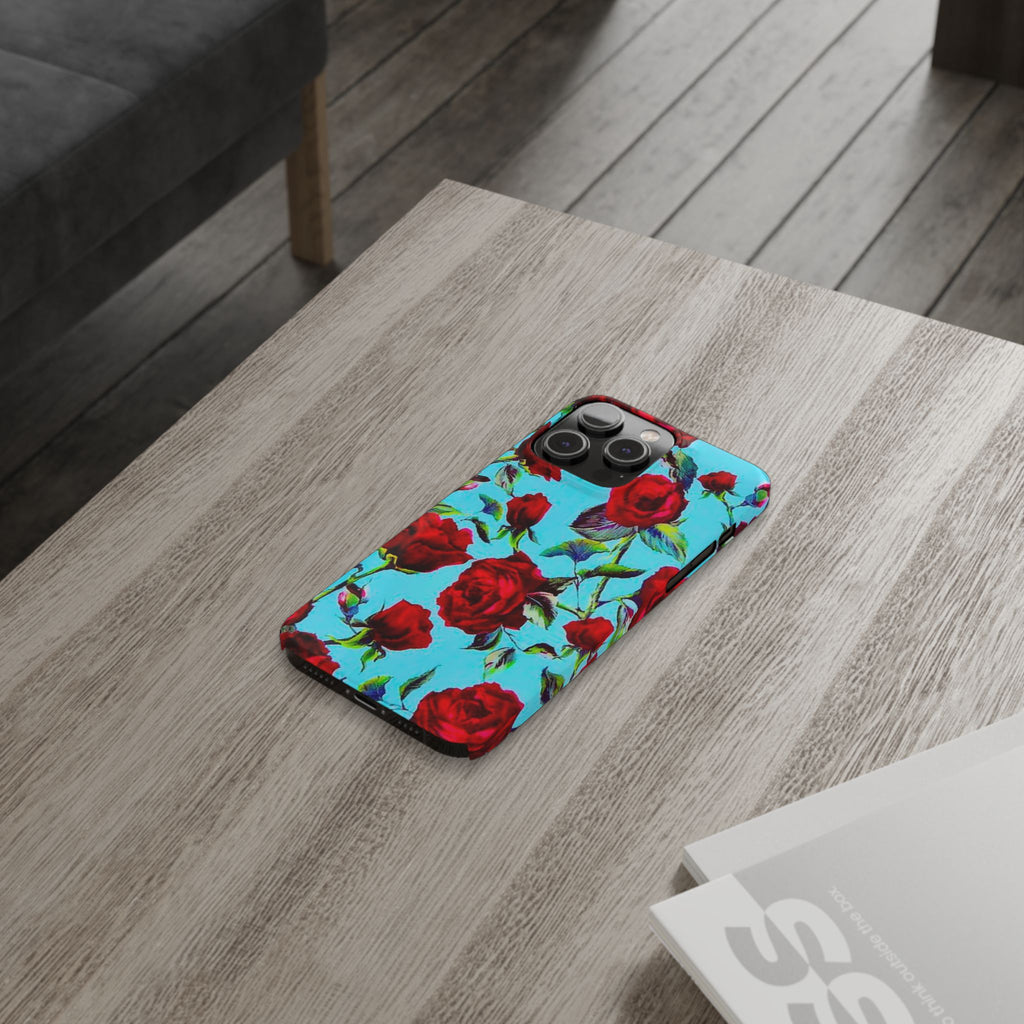 Red Rose Floral on Turquoise Case