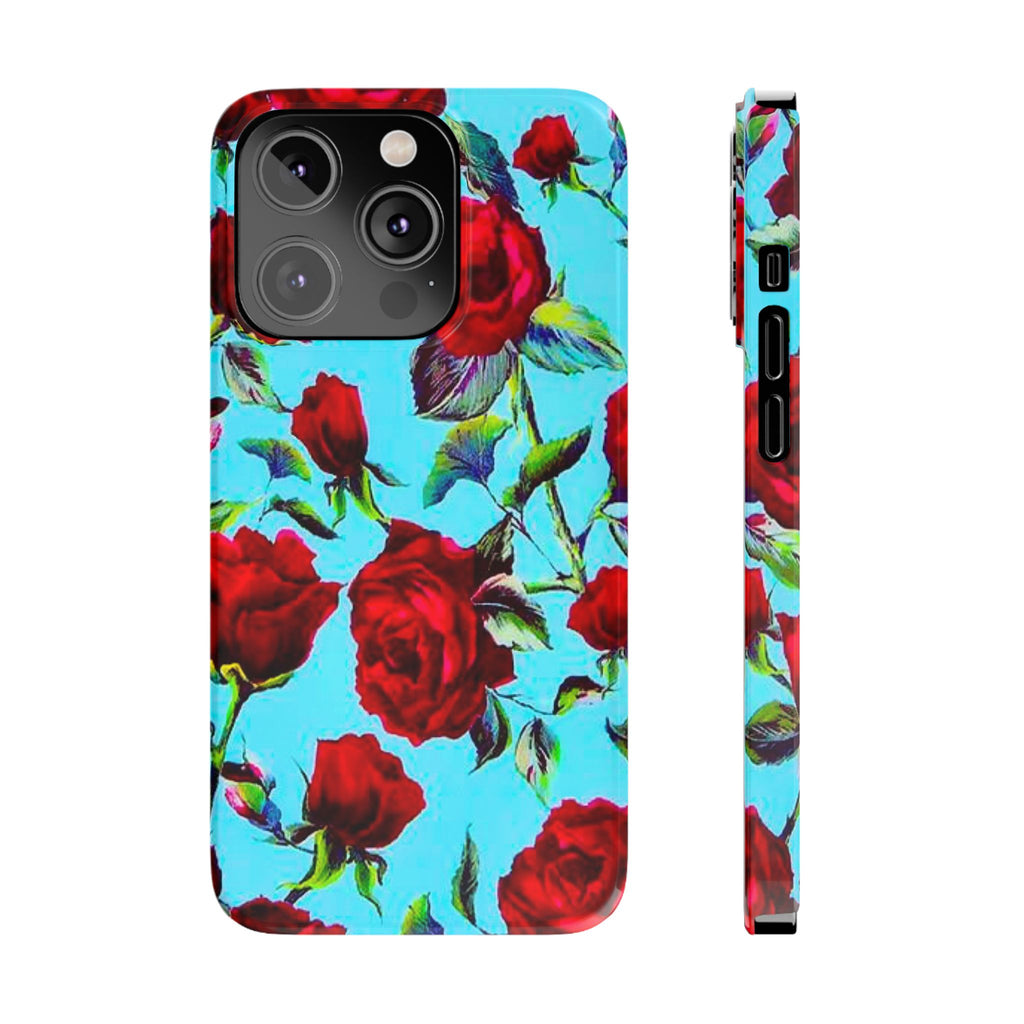 Red Rose Floral on Turquoise Case