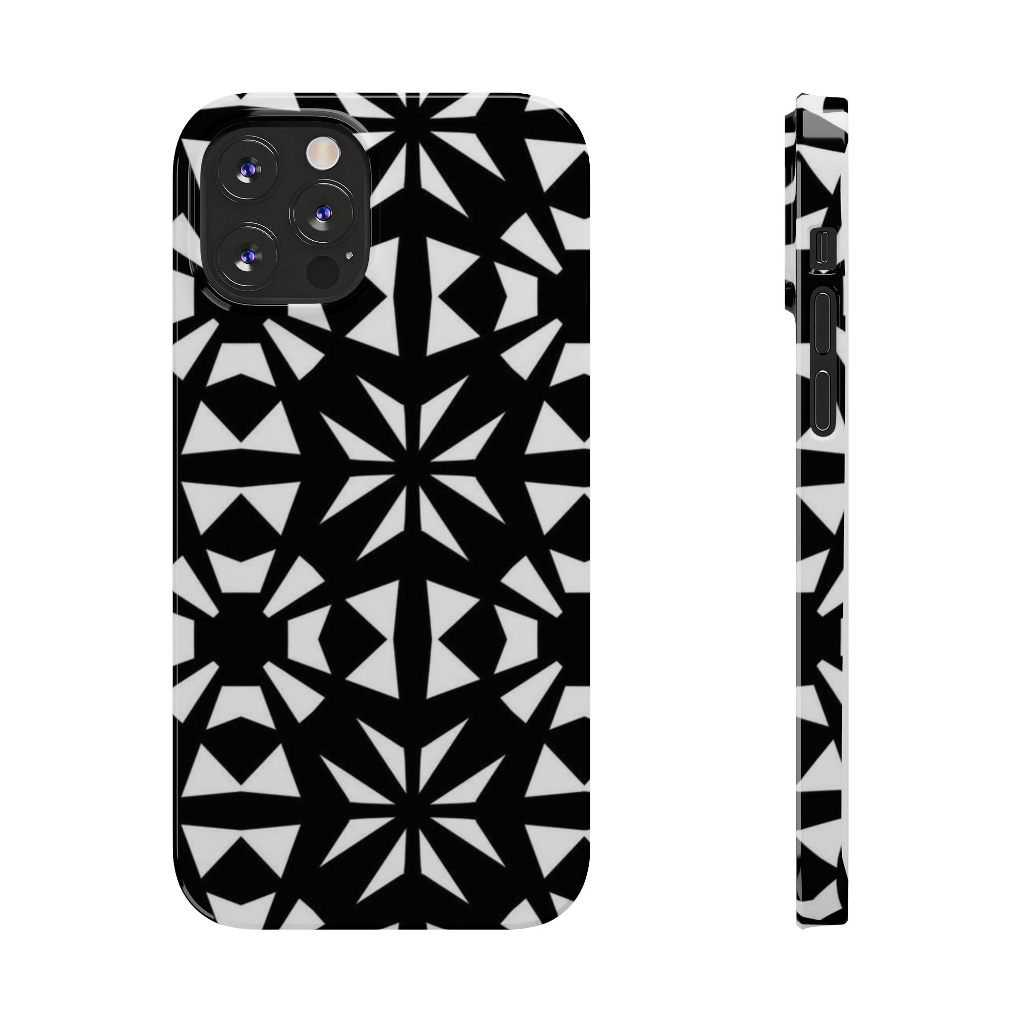 Black & White Geometric Case — Kaleidoscope Star Pattern