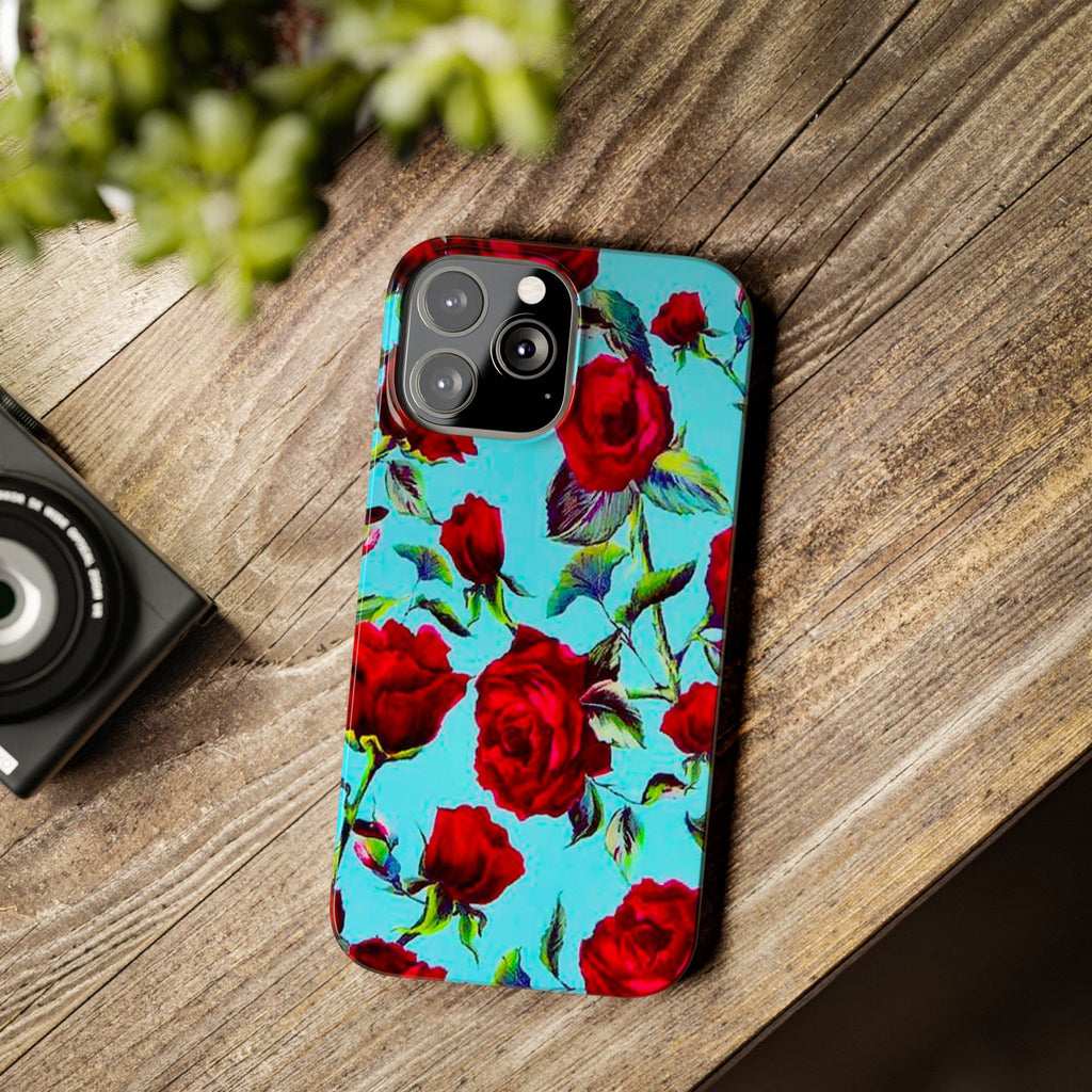 Red Rose Floral on Turquoise Case