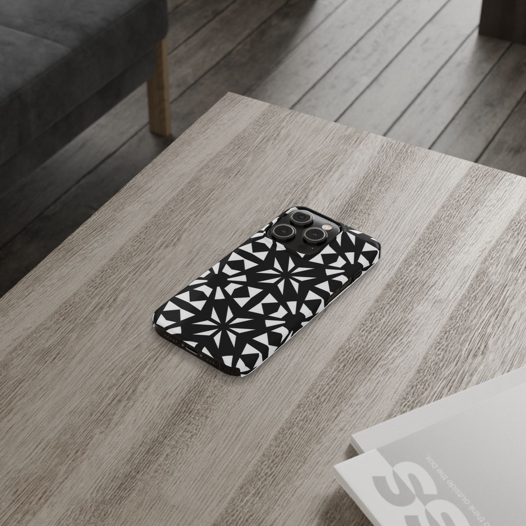 Black & White Geometric Case — Kaleidoscope Star Pattern